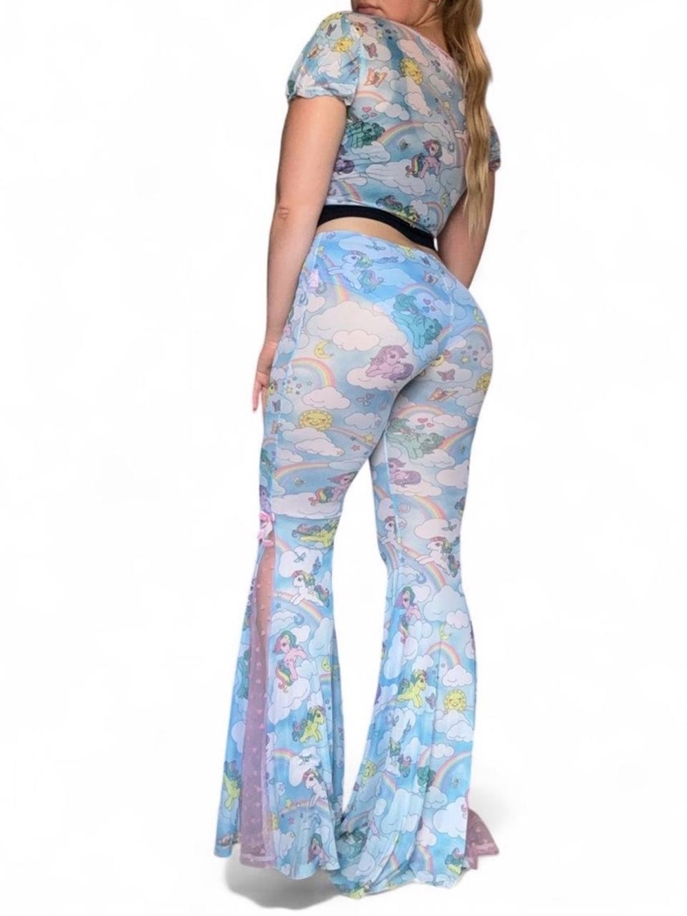 RARE Dolls Kill x Care Bears Mesh Crop Top & Flared Pants Set Size S